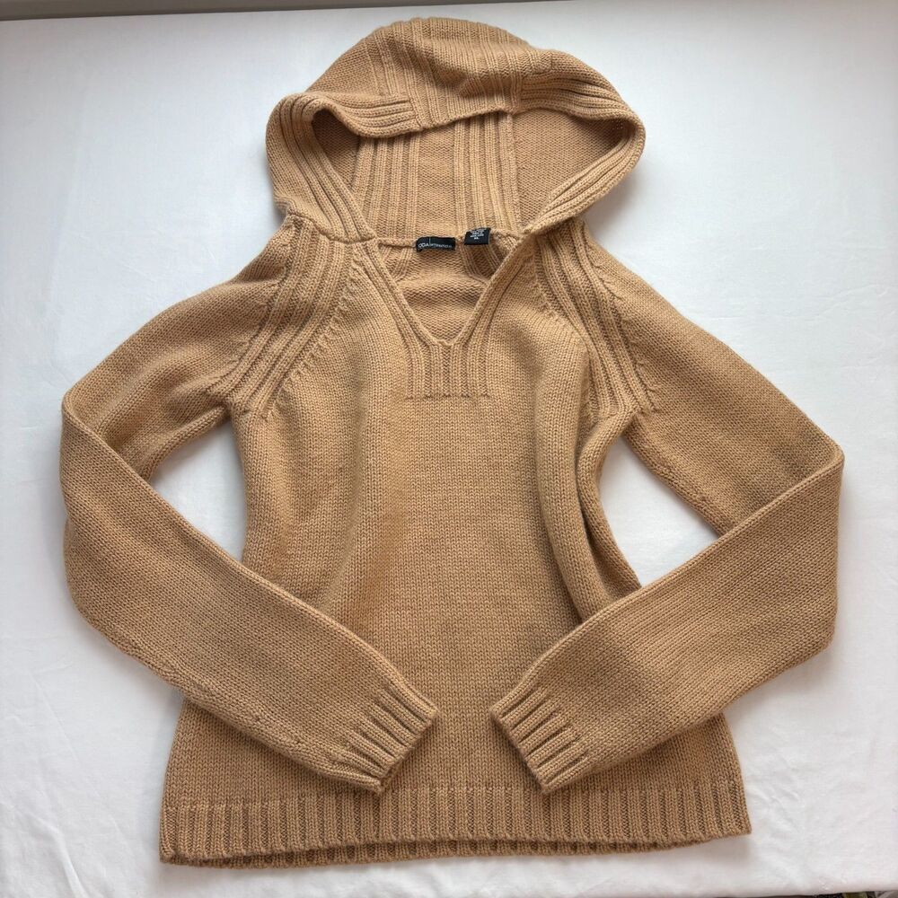 MODA International Sweater Hoodie Wool Blend Brown Soft Cozy Warm Size XL